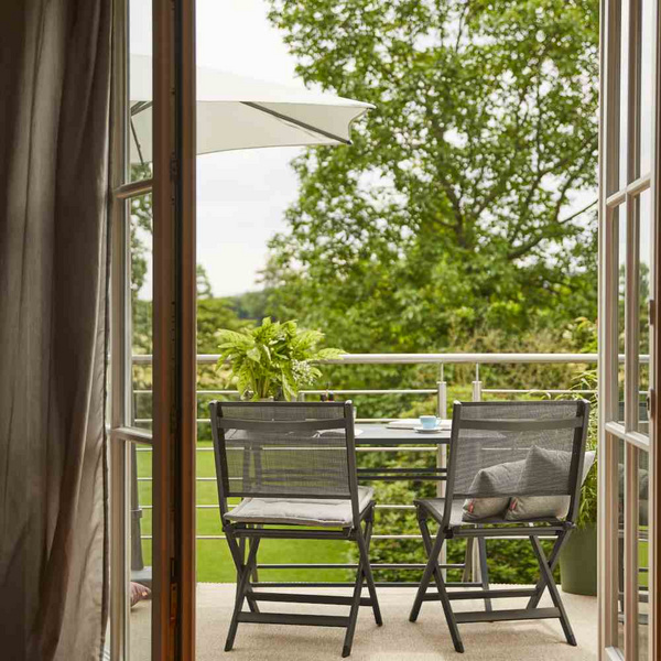 Tesoro Klappstuhl, matt-anthrazt Alu, TextilBez. silber schwarz