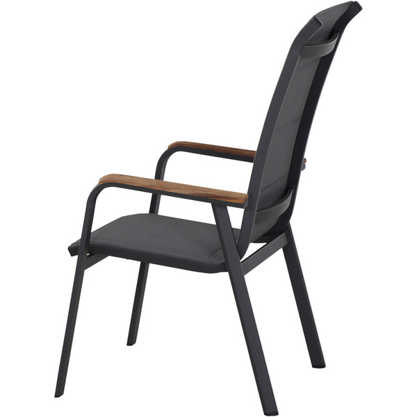 Tesoro High Back Stapelsessel Alu, Textil, Teak