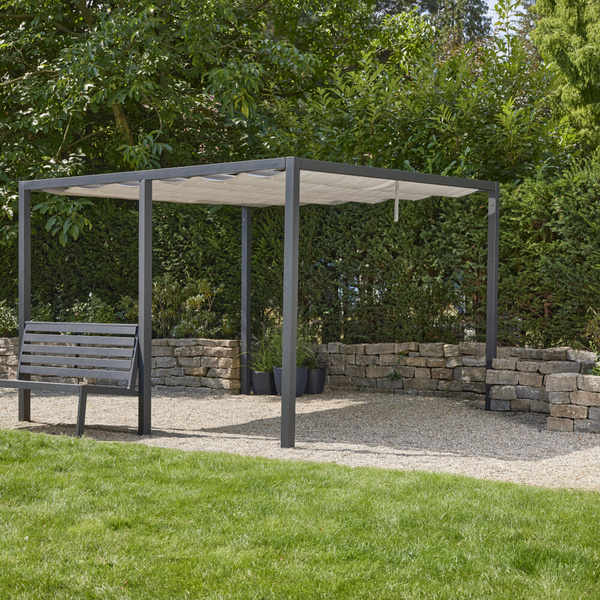 Sitzbank 150cm Rücken aus Alu, Sitzfläche aus Ranotex® in anthrazit, inkl. Mittelpfosten