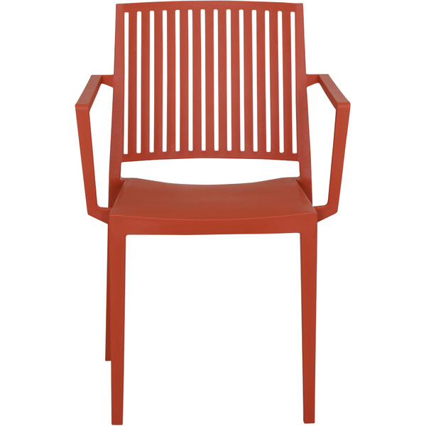 LANE Stapelsessel brick AluGest., Ranotex® Bez., Armlehnen aus Teak