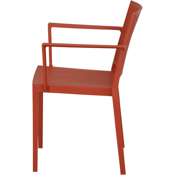 LANE Stapelsessel brick AluGest., Ranotex® Bez., Armlehnen aus Teak