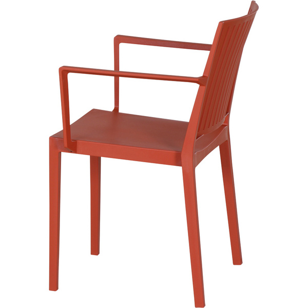 LANE Stapelsessel brick AluGest., Ranotex® Bez., Armlehnen aus Teak
