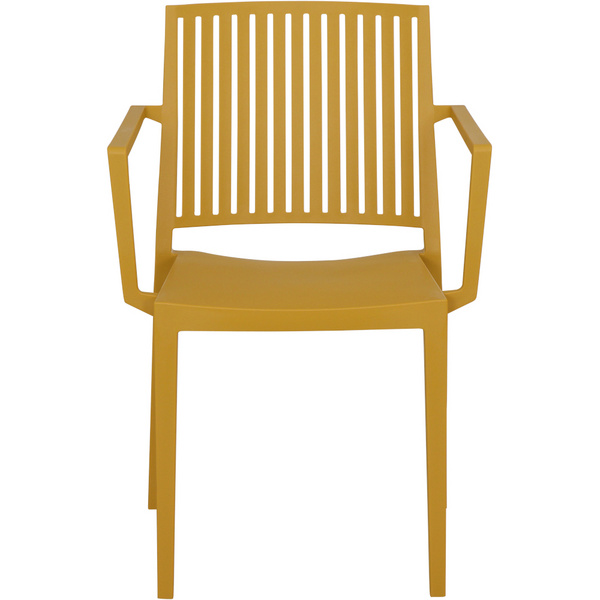 LANE Stapelsessel mustard AluGest., Rope Geflecht, Armlehnen aus Teak