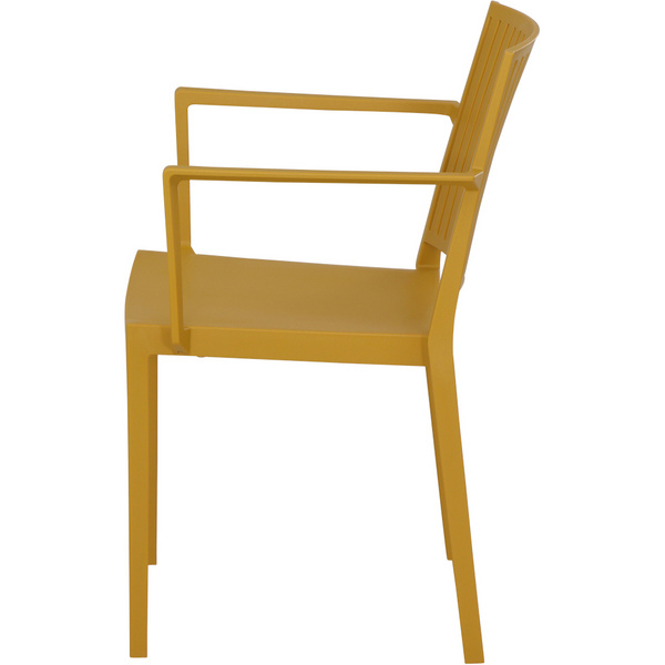 LANE Stapelsessel mustard AluGest., Rope Geflecht, Armlehnen aus Teak