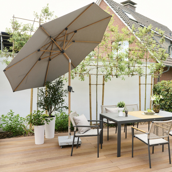 PINO Mittelstockschirm Ø300cm taupe-mel. AluGest., Rope, mit Kissen