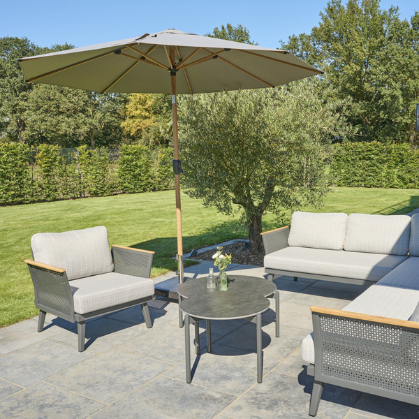 PINO Mittelstockschirm Ø300cm taupe-mel. AluGest., Rope, mit Kissen