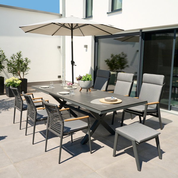 PINO Mittelstockschirm Ø300cm grau-mel. AluGest., Tischpl. aus gesinterter Stein in beige