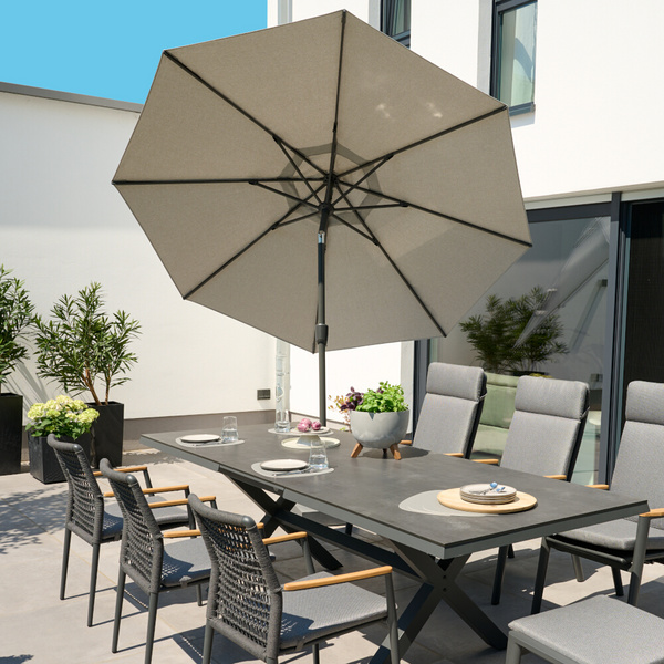 PINO Mittelstockschirm Ø300cm grau-mel. AluGest., Tischpl. aus gesinterter Stein in beige