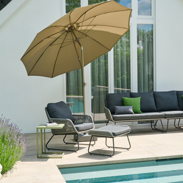 PAOLO Mittelstockschirm Ø270cm taupe AluGest., Tischpl. aus gesinterter Stein in beige