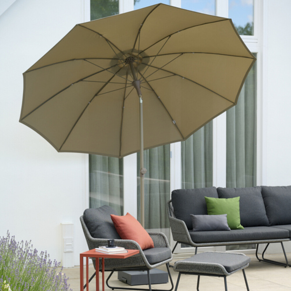 PAOLO Mittelstockschirm Ø270cm taupe AluGest., Tischpl. aus gesinterter Stein in beige