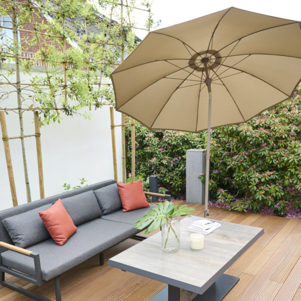 PAOLO Mittelstockschirm Ø270cm taupe AluGest., Tischpl. aus gesinterter Stein in beige