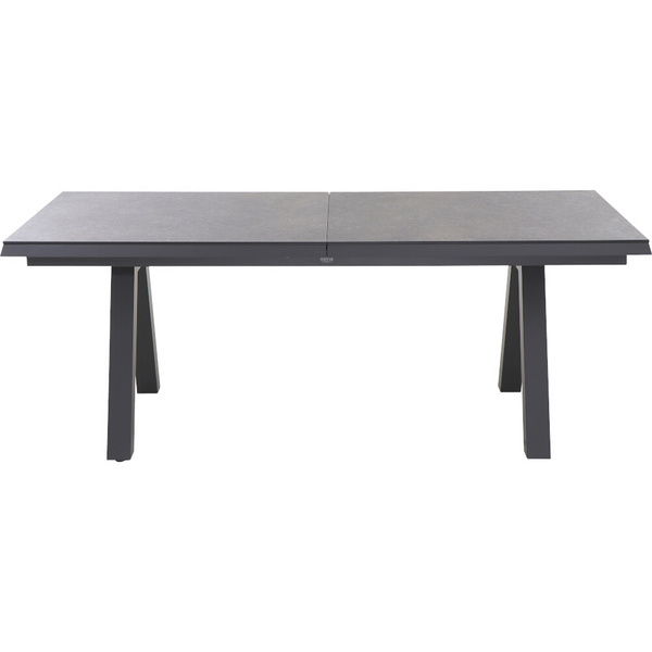 TIRANA Ausziehtisch 200/260cm anthrazit/titan AluGest. in teaklook, Tischpl. aus Glas in dark concrete