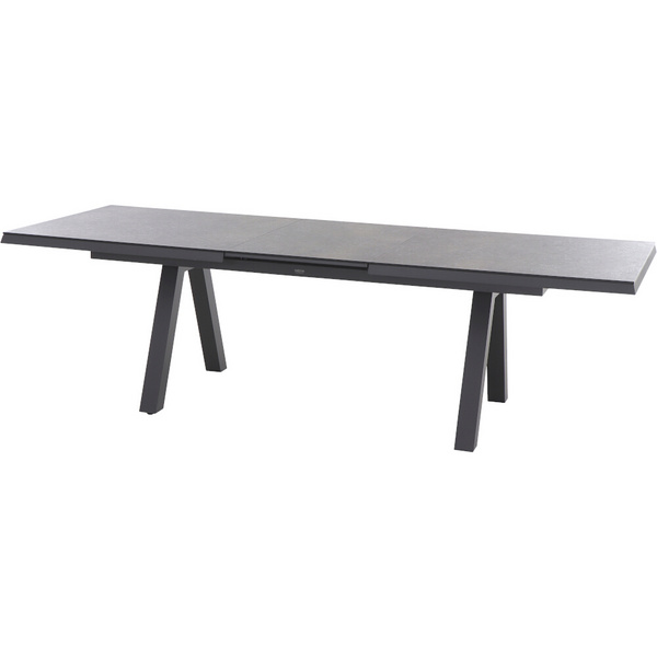 TIRANA Ausziehtisch 200/260cm anthrazit/titan AluGest. in teaklook, Tischpl. aus Glas in dark concrete