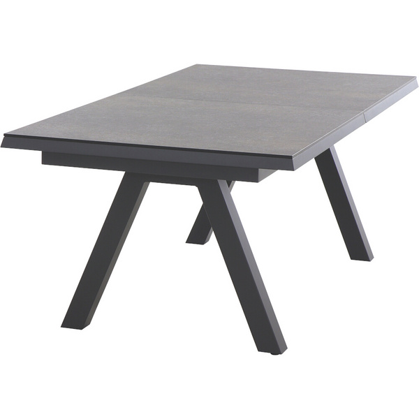 TIRANA Ausziehtisch 200/260cm anthrazit/titan AluGest. in teaklook, Tischpl. aus Glas in dark concrete