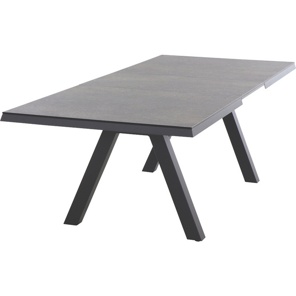 TIRANA Ausziehtisch 200/260cm anthrazit/titan AluGest. in teaklook, Tischpl. aus Glas in dark concrete