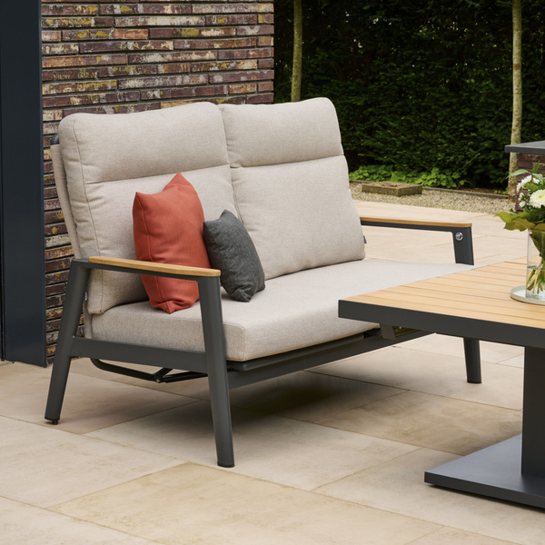 CORTINA 2er Bank matt anthrazit/natur Bedruckt, Bez. 70% Baumw. und 30% Polyester