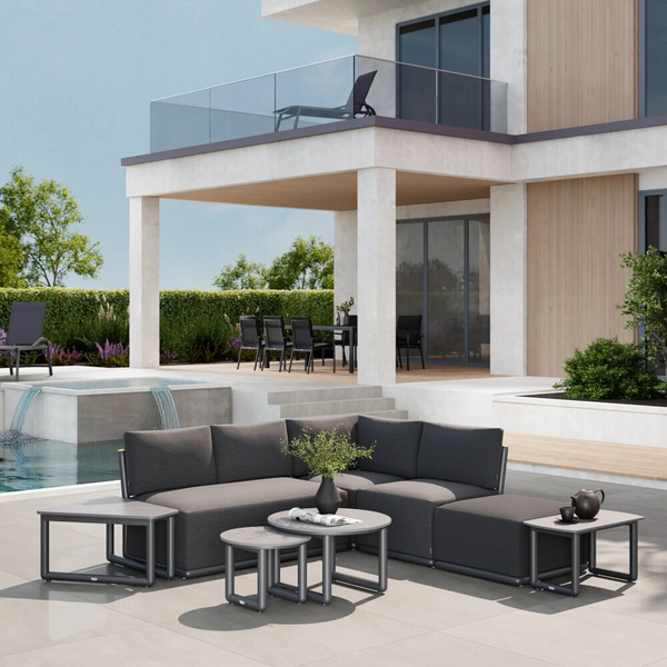 CLIFTON Beistelltisch sintered stone Gest. Alu, Rope, Armlehnen Teak, inkl. Auflage