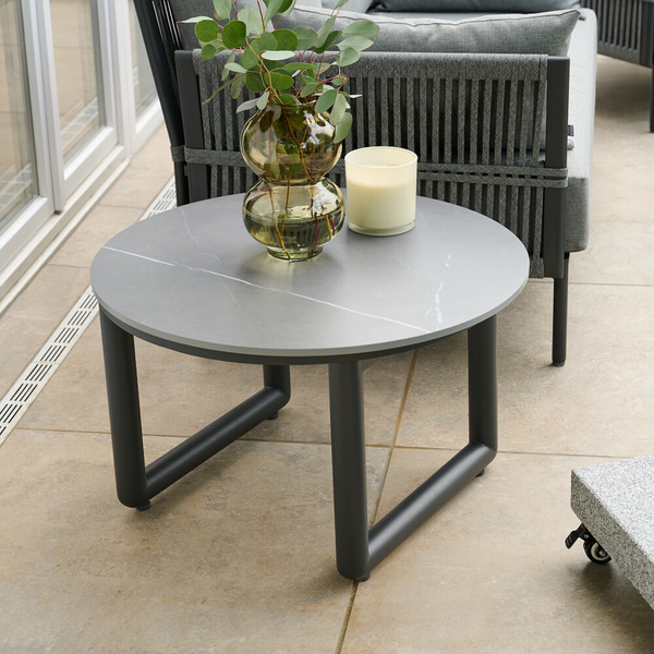 CLIFTON Beistelltisch sintered stone Gest. Alu, Rope, Armlehnen Teak, inkl. Auflage