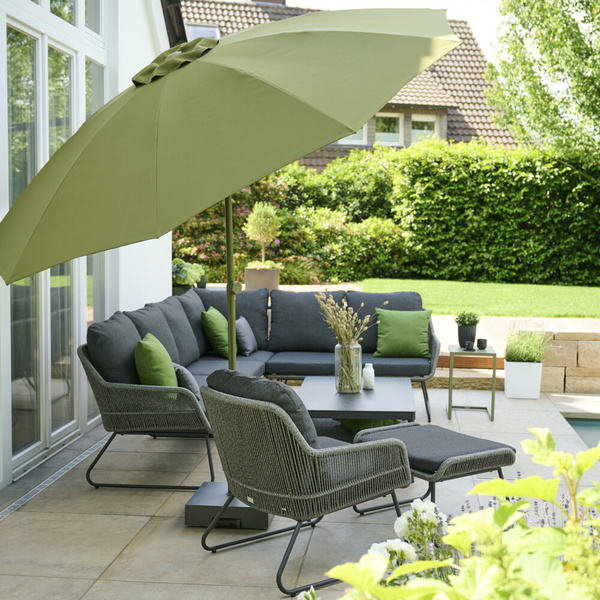 PAOLO Mittelstockschirm Ø270cm olive Gest. Alu, Rope, Armlehnen aus Teak