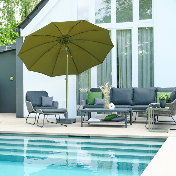 PAOLO Mittelstockschirm Ø270cm olive Gest. Alu, Rope, Armlehnen aus Teak