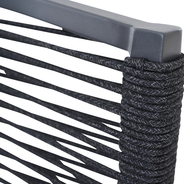 BOLOGNA Move Sessel, anthrazit, Rope schwarz + Teakarmlehne Gest. Alu, Bez. 100% Polyester, grau