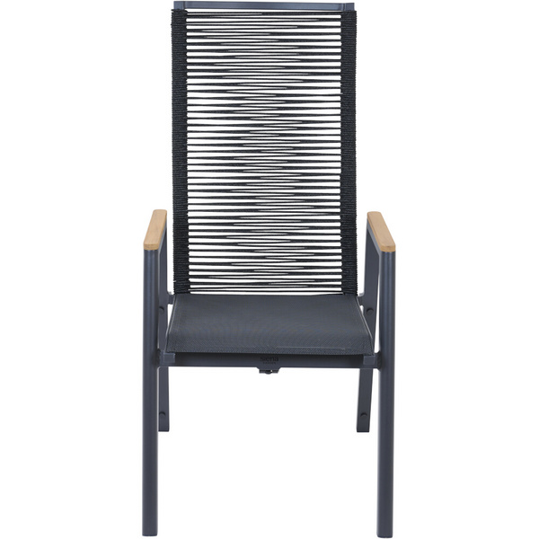 BOLOGNA Move Sessel, anthrazit, Rope schwarz + Teakarmlehne Gest. Alu, Bez. 100% Polyester, grau