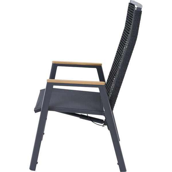 BOLOGNA Move Sessel, anthrazit, Rope schwarz + Teakarmlehne Gest. Alu, Bez. 100% Polyester, grau