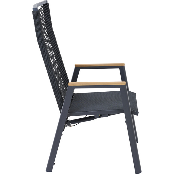 BOLOGNA Move Sessel, anthrazit, Rope schwarz + Teakarmlehne Gest. Alu, Bez. 100% Polyester, grau