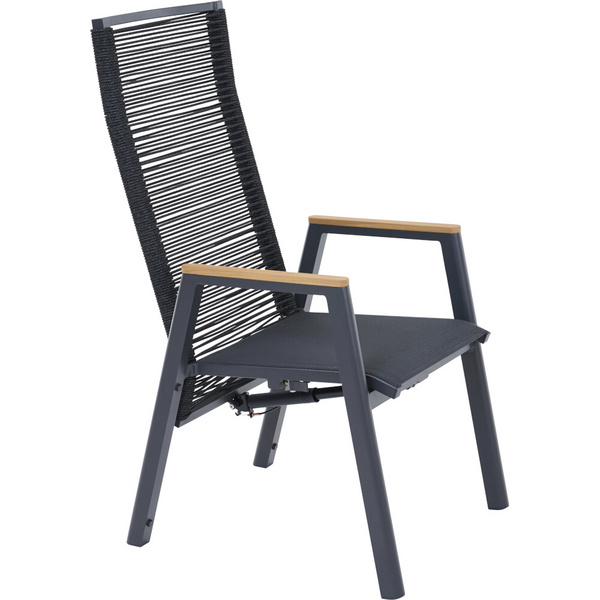 BOLOGNA Move Sessel, anthrazit, Rope schwarz + Teakarmlehne Gest. Alu, Bez. 100% Polyester, grau