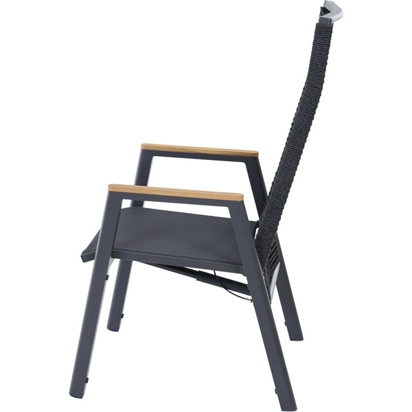 BOLOGNA Move Sessel, anthrazit, Rope schwarz + Teakarmlehne Gest. Alu, Bez. 100% Polyester, grau