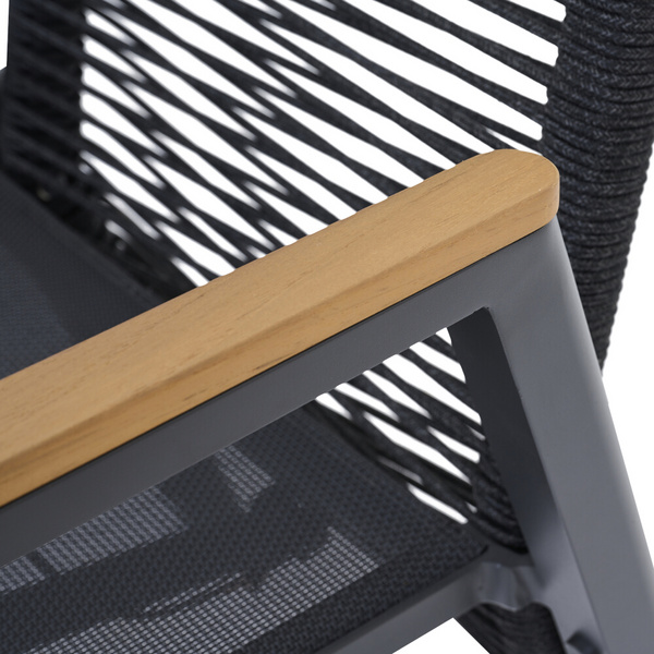 BOLOGNA Move Sessel, anthrazit, Rope schwarz + Teakarmlehne Gest. Alu, Bez. 100% Polyester, grau