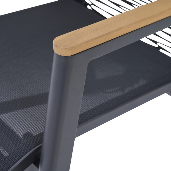 BOLOGNA Move Sessel, anthrazit, Rope schwarz + Teakarmlehne Gest. Alu, Bez. 100% Polyester, grau