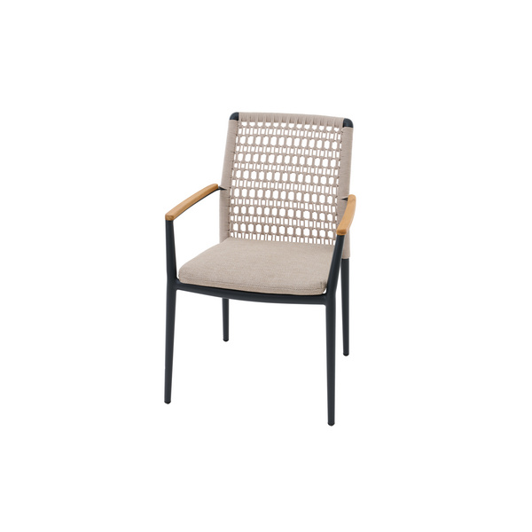 Cortina Stapelsessel anthrazit/natur Alu, Rope, Armlehnen Teak