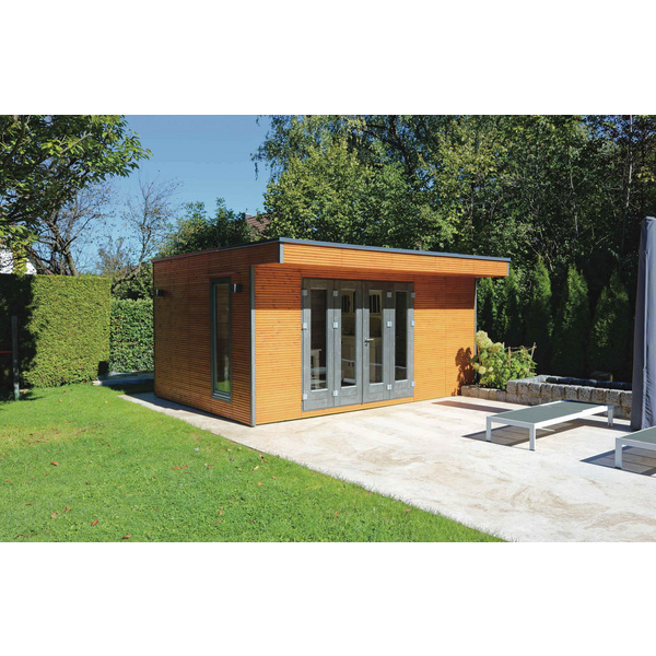 Modulhaus MH2 Cubo 3549 Skand. Fichte / Thermoholz Flachdach, Stärke: 28mm, 490x350cm