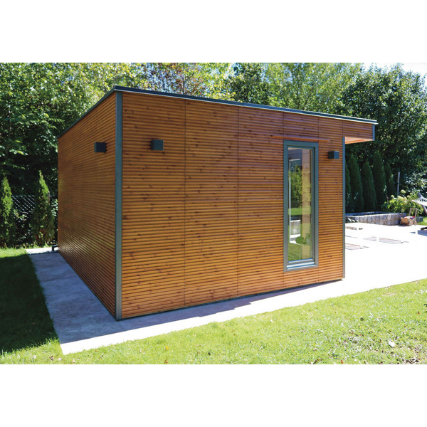 Modulhaus MH2 Cubo 3549 Skand. Fichte / Thermoholz Flachdach, Stärke: 28mm, 490x350cm