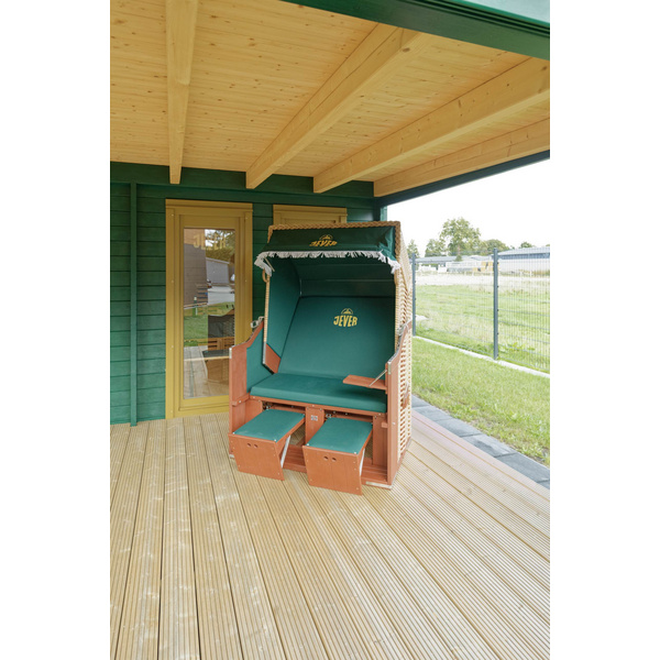 Blockhaus H45-3949+320FS-2DT-3EF Skand. Fichte Flachdach, Stärke: 45mm, 495x395+320cm