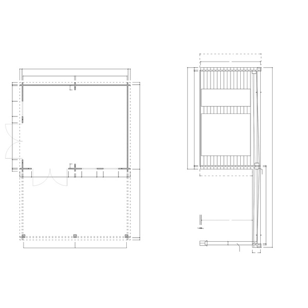 Blockhaus H45-3949+320FS-2DT-3EF Skand. Fichte Flachdach, Stärke: 45mm, 495x395+320cm