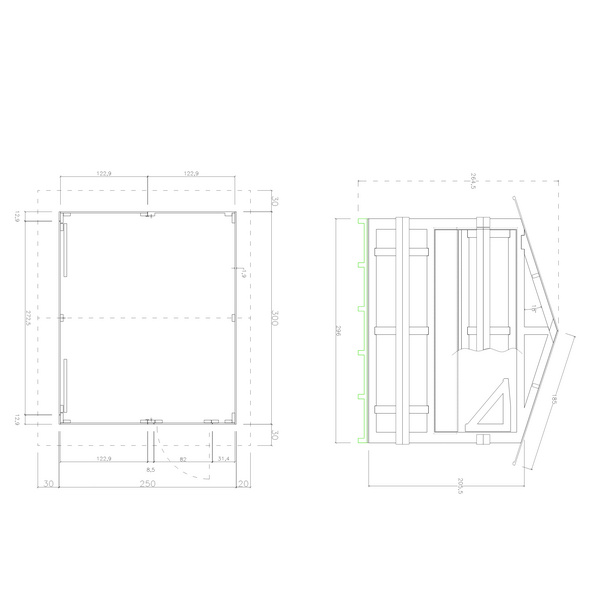 Modulhaus 123-Kiosk-S Skand. Fichte Satteldach, Stärke: 19mm, 300x250cm