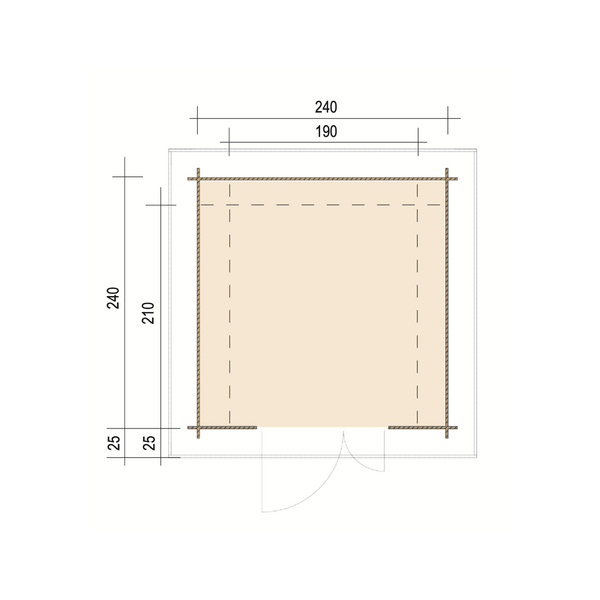 Blockhaus TS-H28-2419F Skand. Fichte Flachdach, Stärke: 28mm, 240x190cm