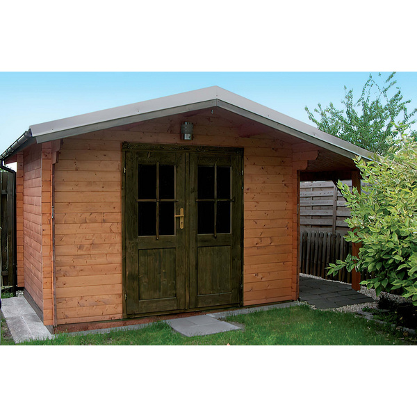 Blockhaus TS-H28-3024-DT Skand. Fichte Satteldach, Stärke: 28mm, 300x240cm