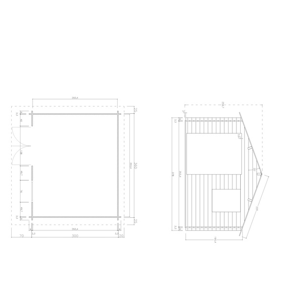 Blockhaus TS-H33-3630-DT-EF Skand. Fichte Satteldach, Stärke: 33mm, 360x300cm