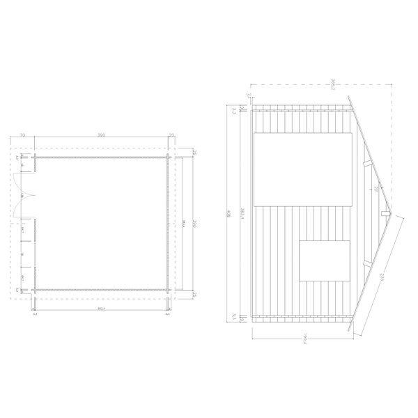 Blockhaus TS-H33-3939-DT-EF Skand. Fichte Satteldach, Stärke: 33mm, 390x390cm
