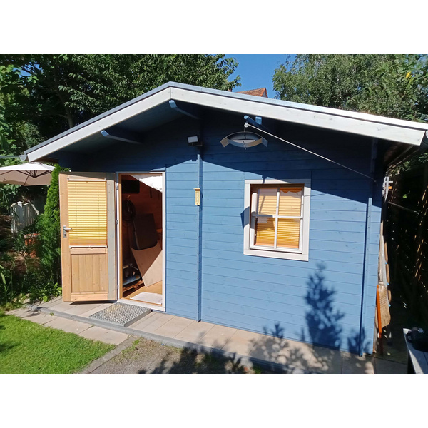 Blockhaus H28-3842-2ET-EF Skand. Fichte Satteldach, Stärke: 28mm, 380x420cm