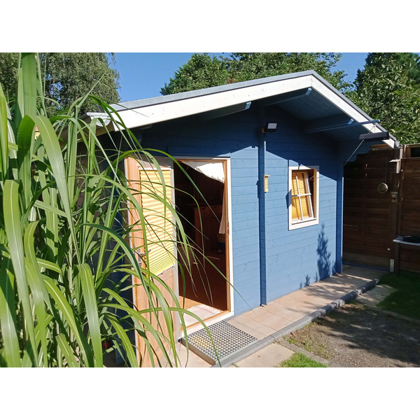 Blockhaus H28-3842-2ET-EF Skand. Fichte Satteldach, Stärke: 28mm, 380x420cm