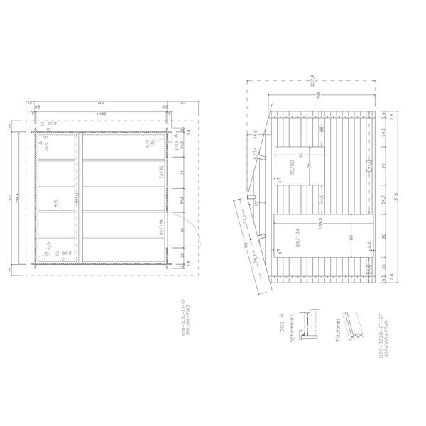 Blockhaus H28-3030-ET-EF Skand. Fichte Satteldach, Stärke: 28mm, 300x300cm