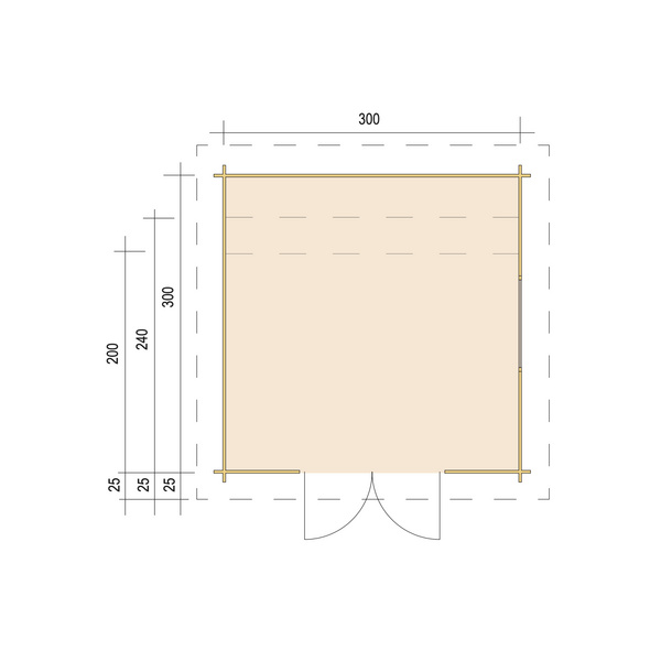 Blockhaus H28-3030F-DT-EF Skand. Fichte Flachdach, Stärke: 28mm, 300x300cm