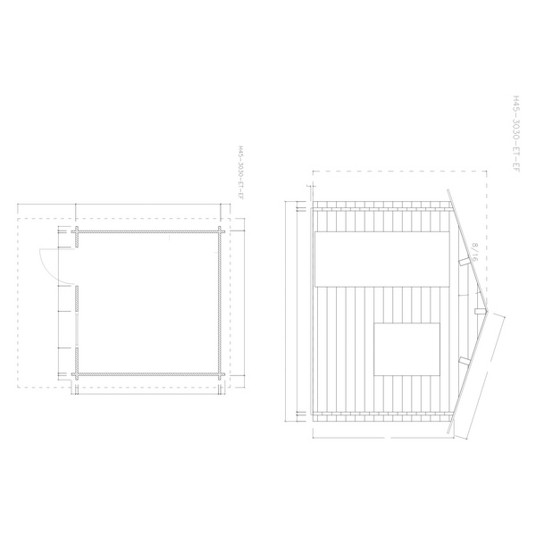 Blockhaus H45-3030-ET-EF Skand. Fichte Satteldach, Stärke: 45mm, 300x300cm