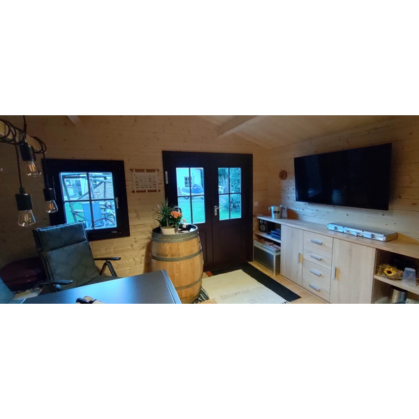 Blockhaus H45-3939-DT-EF Skand. Fichte Satteldach, Stärke: 45mm, 390x390cm