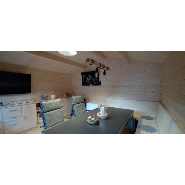 Blockhaus H45-3939-DT-EF Skand. Fichte Satteldach, Stärke: 45mm, 390x390cm