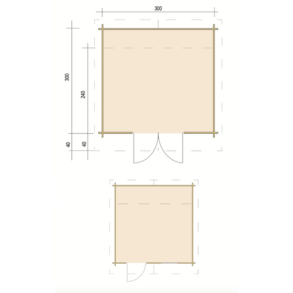 Blockhaus TS-H28-3030-ET-EF Skand. Fichte Satteldach, Stärke: 28mm, 300x300cm